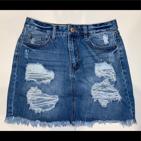 Distressed Blue Jean Skirt Size Medium Forever 21 - Picture 1 of 3
